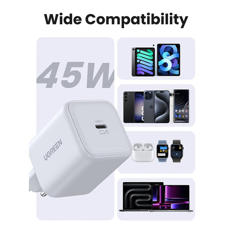 Incarcator Ugreen (65052), USB-C, 45W, GaN, Negru