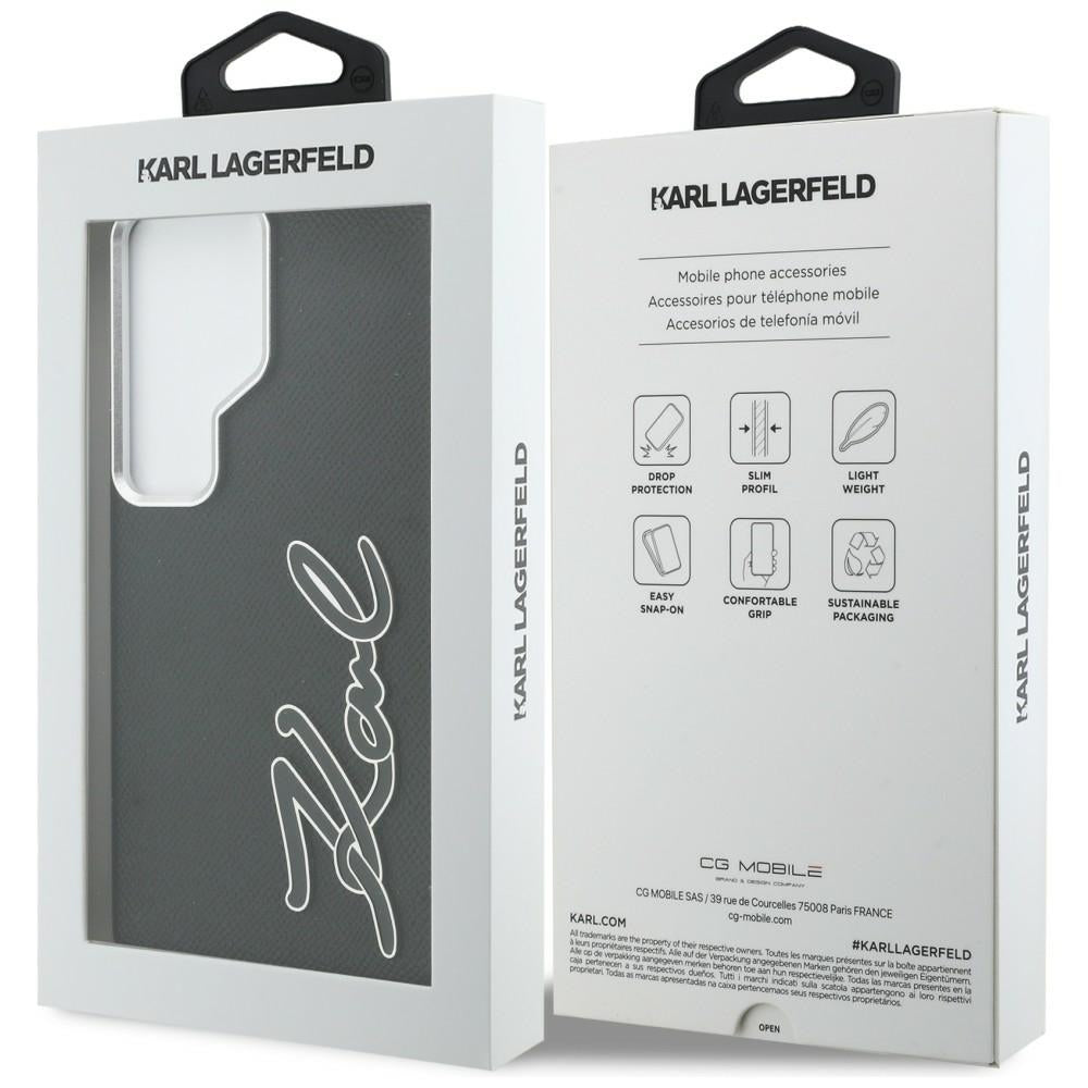 Husa de protectie Karl Lagerfeld Full Wrapped Grained Leather with Signature Resin Logo (KLHCS26LPGFKSRSK) compatibil cu Samsung Galaxy S26 Ultra, Negru