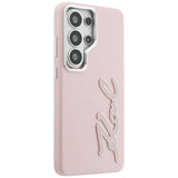 Husa de protectie Karl Lagerfeld Full Wrapped Grained Leather with Signature Resin Logo (KLHCS26LPGFKSRSP) compatibil cu Samsung Galaxy S26 Ultra, Roz