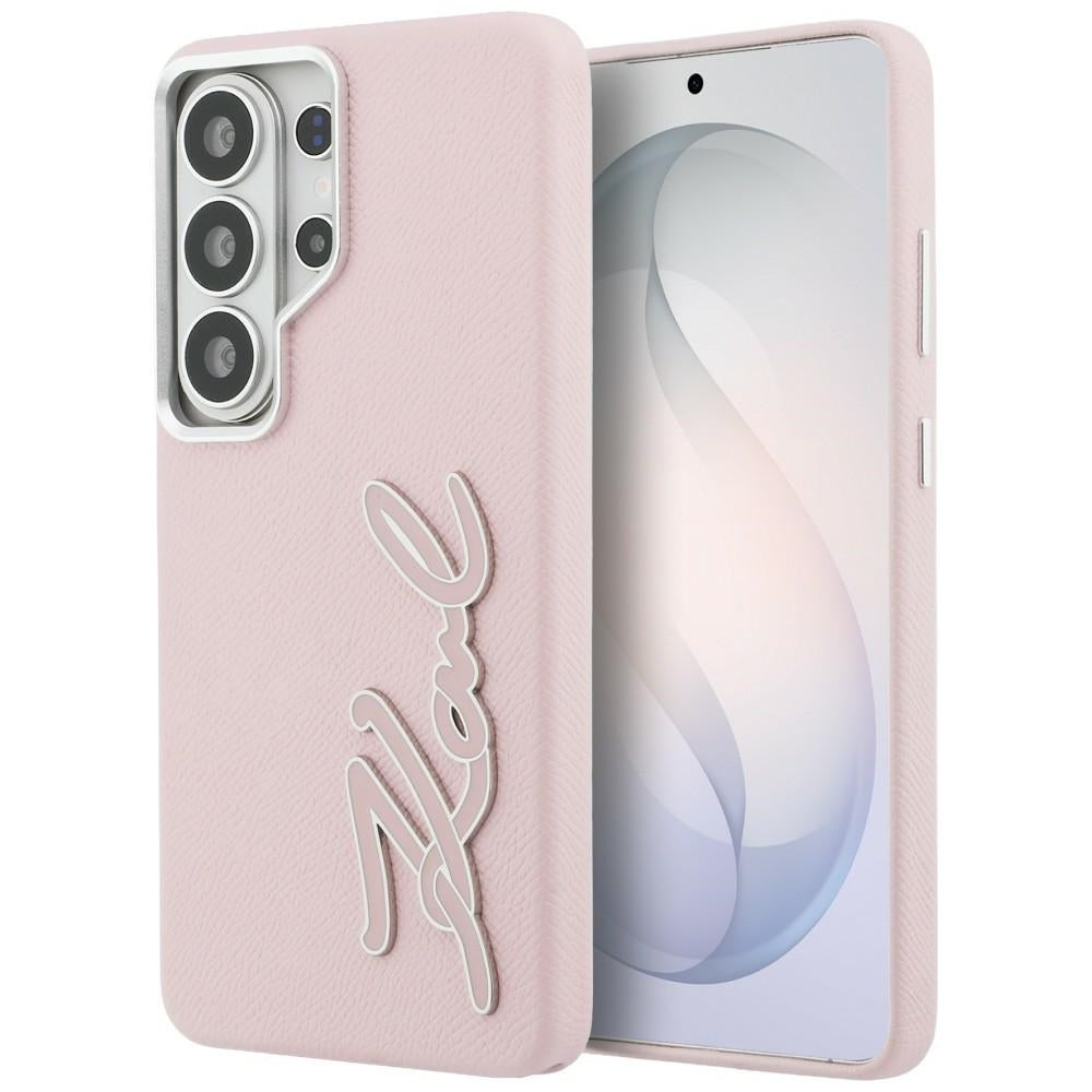 Husa de protectie Karl Lagerfeld Full Wrapped Grained Leather with Signature Resin Logo (KLHCS26LPGFKSRSP) compatibil cu Samsung Galaxy S26 Ultra, Roz