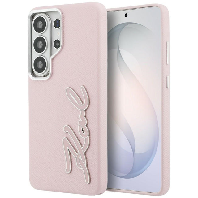 Husa de protectie Karl Lagerfeld Full Wrapped Grained Leather with Signature Resin Logo (KLHCS26LPGFKSRSP) compatibil cu Samsung Galaxy S26 Ultra, Roz
