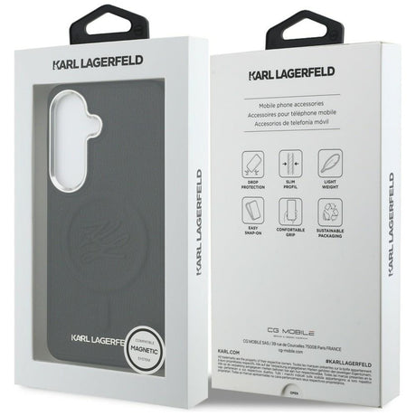 Husa de protectie Karl Lagerfeld Leather with Initial Logo Debossed MagSafe (KLHMS26SPGFKLRDK) compatibil cu Samsung Galaxy S26, Negru