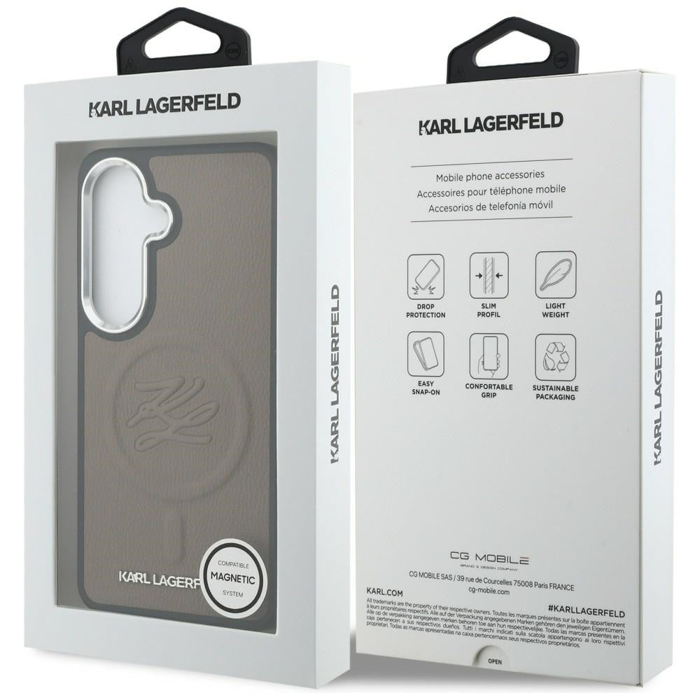 Husa de protectie Karl Lagerfeld Leather with Initial Logo Debossed MagSafe (KLHMS26SPGFKLRDW) compatibil cu Samsung Galaxy S26, Maro