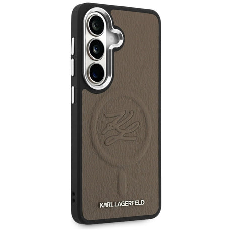 Husa de protectie Karl Lagerfeld Leather with Initial Logo Debossed MagSafe (KLHMS26SPGFKLRDW) compatibil cu Samsung Galaxy S26, Maro
