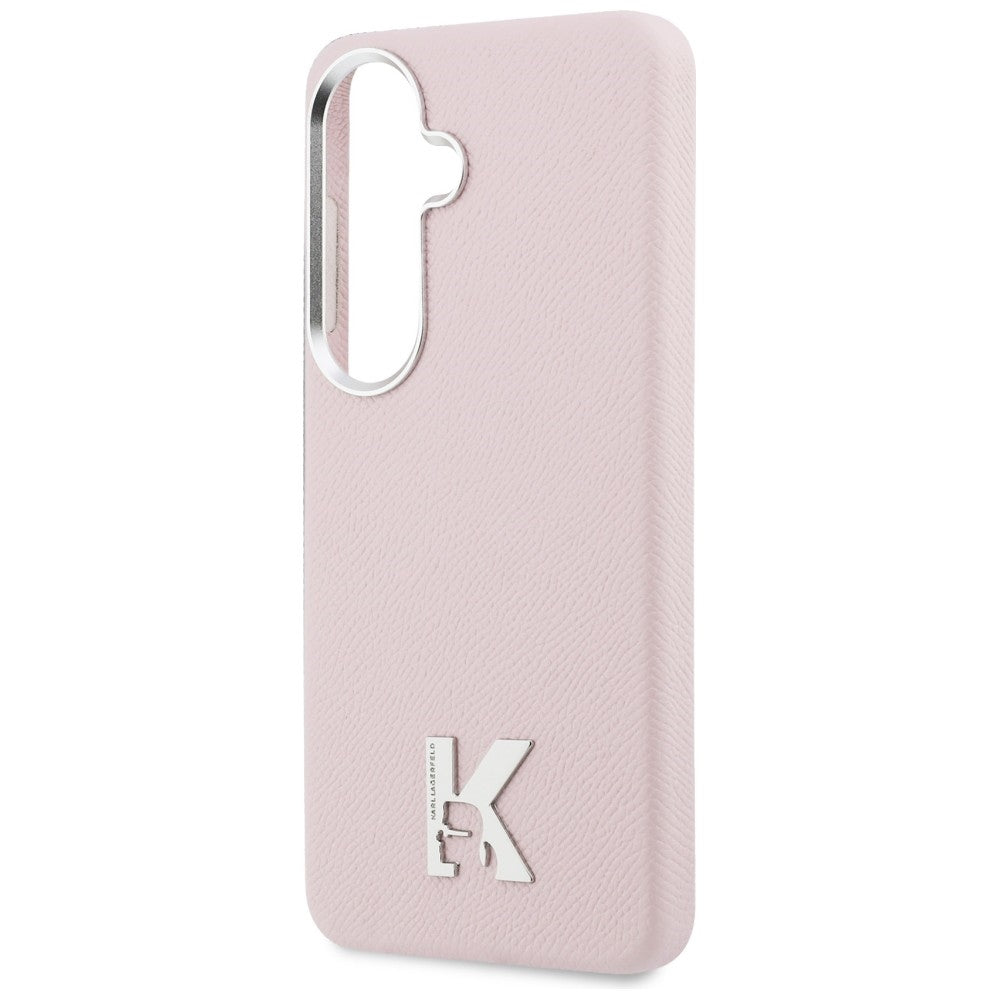 Husa de protectie Karl Lagerfeld Wrapped Grained Leather with K Head Logo MagSafe (KLHMS26S5PGFKHGP) compatibil cu Samsung Galaxy S26, Roz
