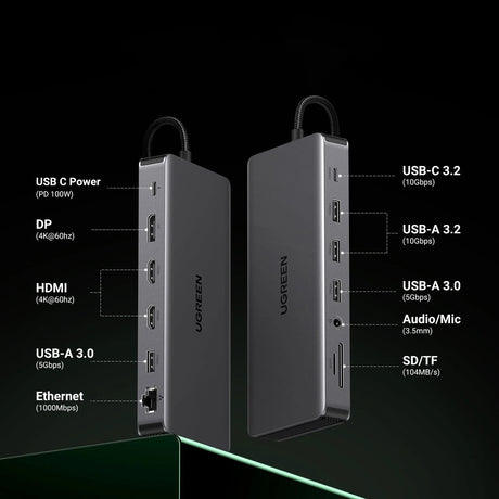 Hub Ugreen CM681 (15978), USB-C 2x HDMI 4x USB DP RJ45, PD100W 10Gbps, Gri