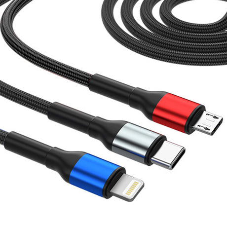 Cablu 3mk Hyper N-Series 6in1, USB-C/USB Male, USB-C Female to USB-C, Lightning, Micro, 18W, 9V/2A, 1.2m, Negru