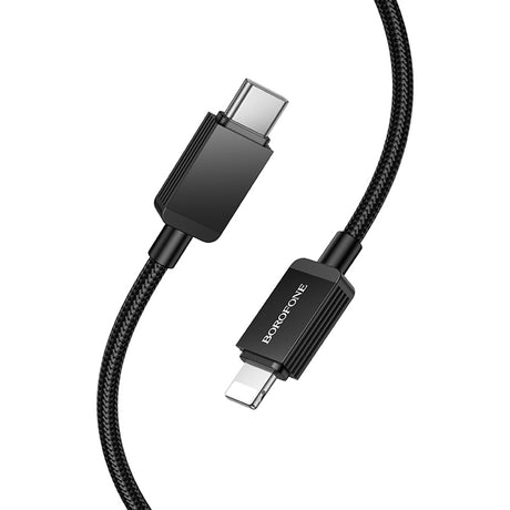 Cablu Borofone Placer Series (BX120), Type-C to Lightning, Aluminum Alloy Shell, Nylon Braided Cable, 27W, 1m, Negru