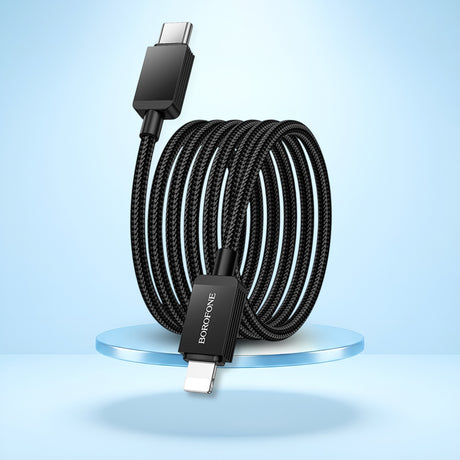 Cablu Borofone Placer Series (BX120), Type-C to Lightning, Aluminum Alloy Shell, Nylon Braided Cable, 27W, 1m, Negru