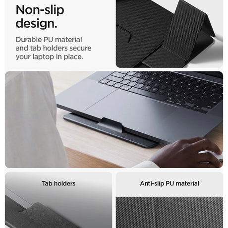 Suport Spigen Slim Fold Laptop Stand LD201-S8 (AMP11117), Foldable, Slim, Stable, Anti-Slip, Non Adhesive, Up to 16", Negru