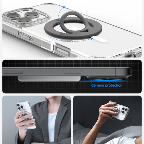 Suport Spigen Phone Ring Dual Pop MagSafe (AMP11368), with Flexible Finger Loop Grip, Dual Magnetic, Silicone, Albastru Deschis