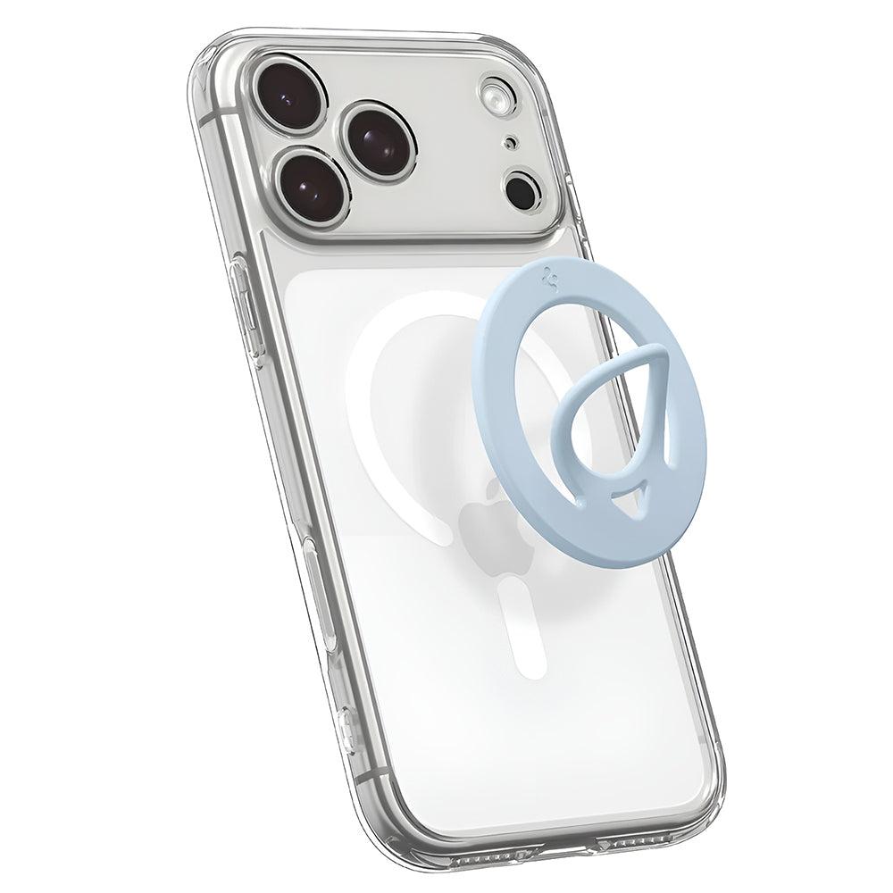 Suport Spigen Phone Ring Dual Pop MagSafe (AMP11368), with Flexible Finger Loop Grip, Dual Magnetic, Silicone, Albastru Deschis