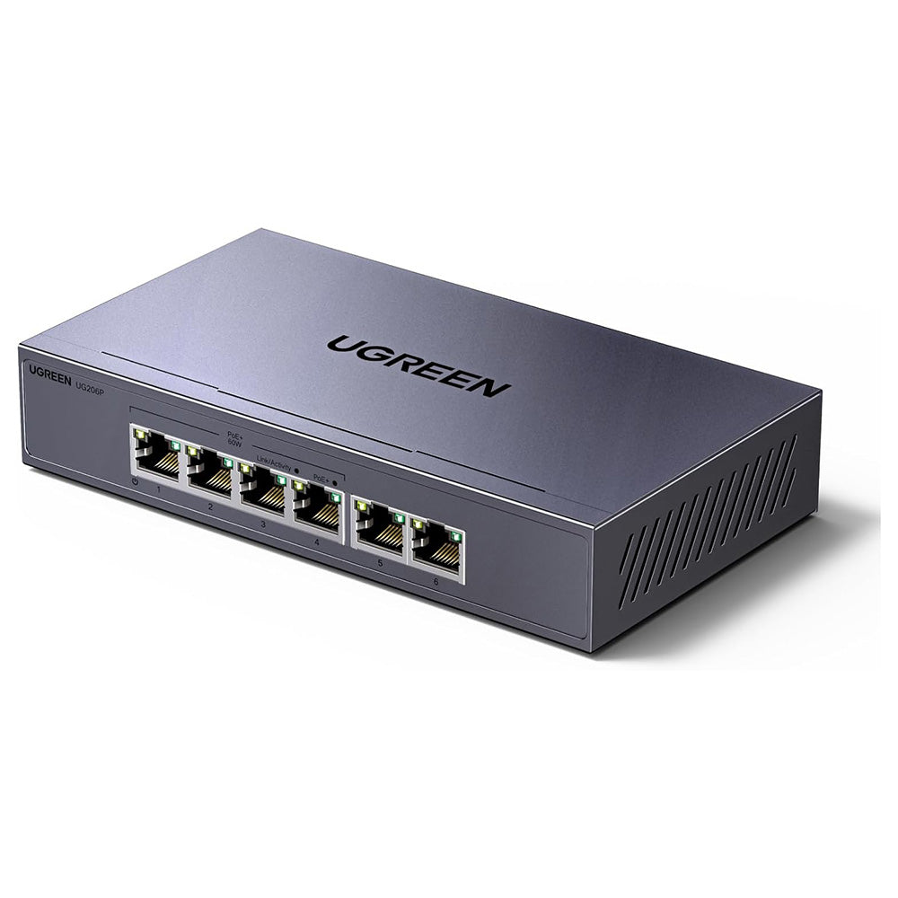 Switch 4x Gigabit PoE, 2x Gigabit, 60W, 1000Mbps, Plug & Play - Ugreen CM741 (35371EU) - Grey