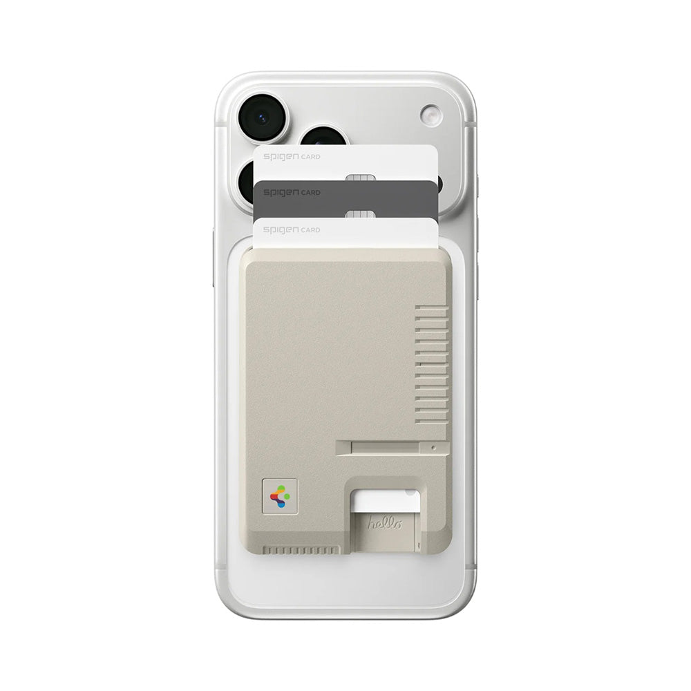 Husa de protectie Spigen Classic LS Mag Fit Wallet with Magsafe (AFA10949) compatibil cu Easy Access, Retro Silhouette, Slim Design, Stone