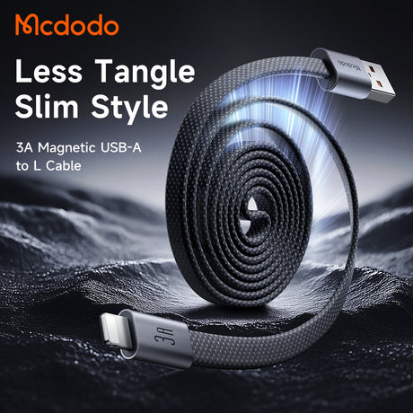 Cablu Mcdodo Self-Winding (CA-1160), USB-A la Lightning, 3A, 1m, Negru