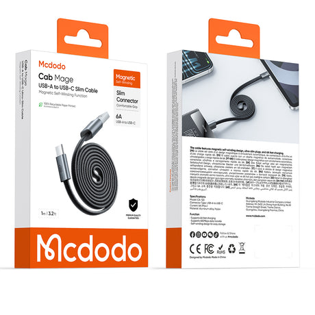Cablu Mcdodo Self-Winding (CA-1200), USB-A la Type-C, 6A, 1m, Negru