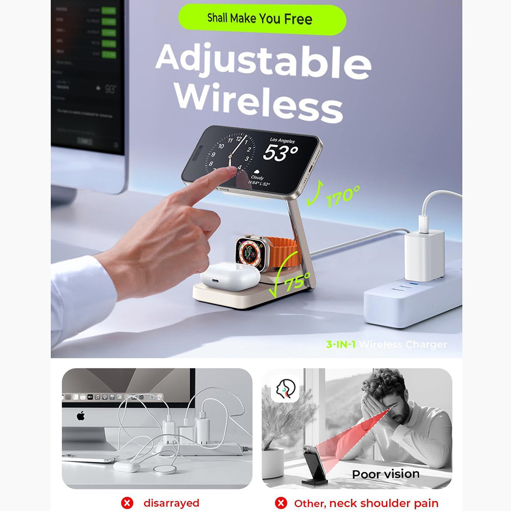 Suport Birou Lisen YL0223110006, Incarcare Wireless 15W, Pliabil, Alb