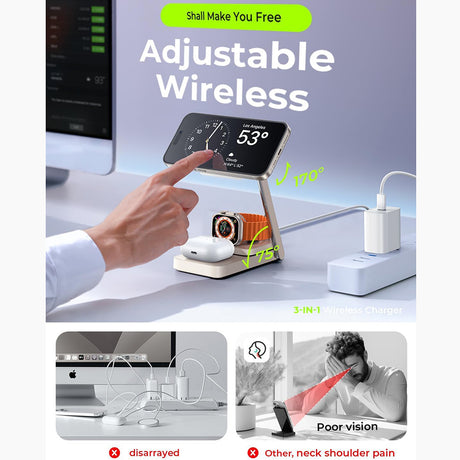 Suport Birou Lisen YL0223110006, Incarcare Wireless 15W, Pliabil, Alb