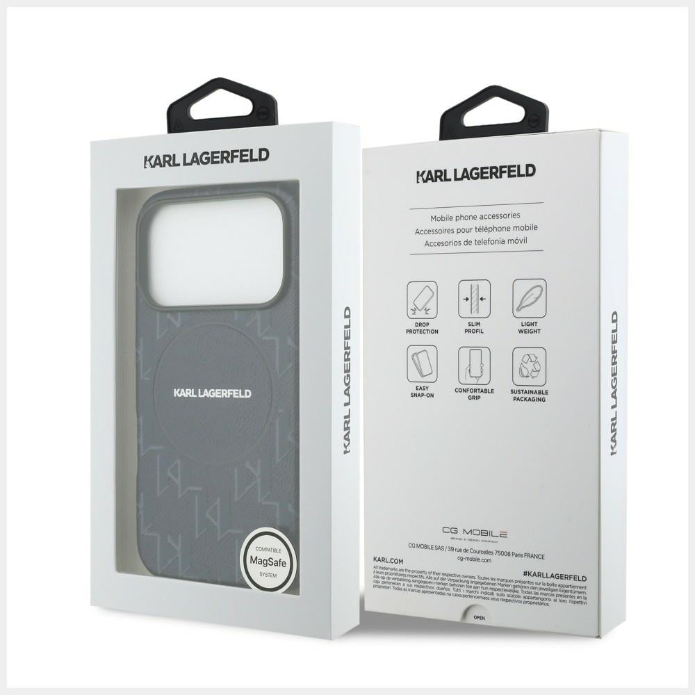 Husa de protectie Karl Lagerfeld Leather KL Monogram Logo MagSafe (KLHMP17X5PGKLMCB) compatibil cu iPhone 17 Pro Max, Albastru