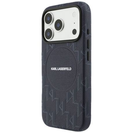 Husa de protectie Karl Lagerfeld Leather KL Monogram Logo MagSafe (KLHMP17X5PGKLMCB) compatibil cu iPhone 17 Pro Max, Albastru