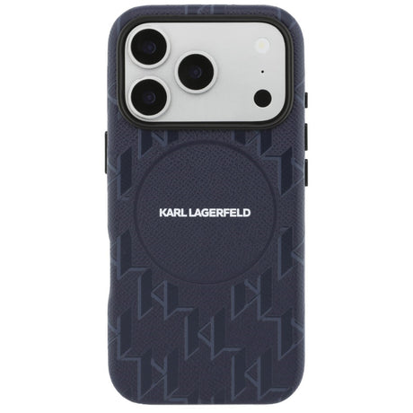 Husa de protectie Karl Lagerfeld Leather KL Monogram Logo MagSafe (KLHMP17X5PGKLMCB) compatibil cu iPhone 17 Pro Max, Albastru