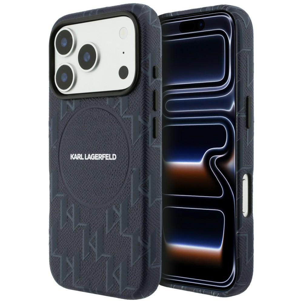 Husa de protectie Karl Lagerfeld Leather KL Monogram Logo MagSafe (KLHMP17L5PGKLMCB) compatibil cu iPhone 17 Pro, Albastru