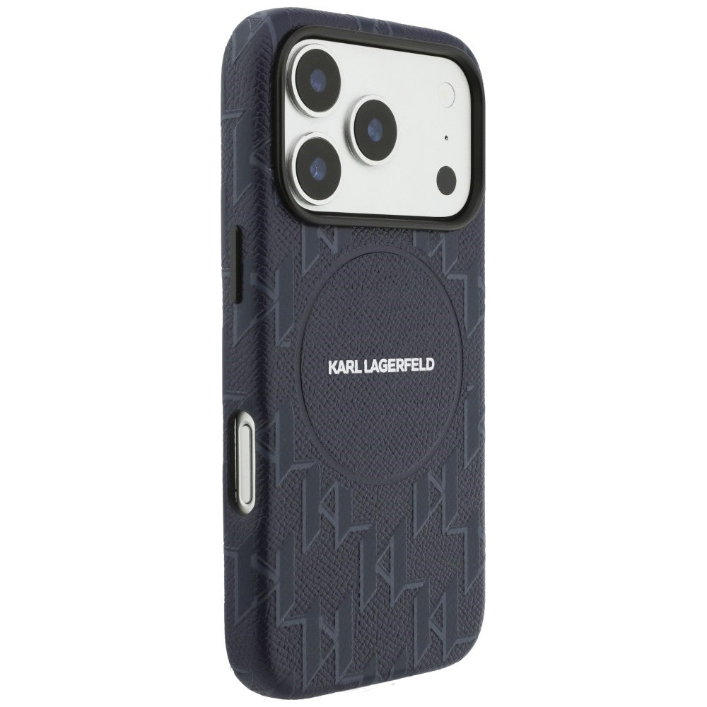 Husa de protectie Karl Lagerfeld Leather KL Monogram Logo MagSafe (KLHMP17L5PGKLMCB) compatibil cu iPhone 17 Pro, Albastru