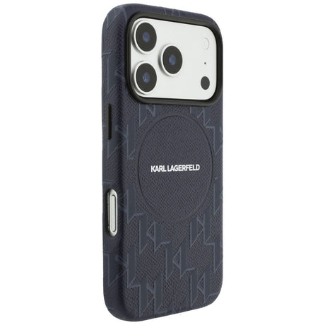 Husa de protectie Karl Lagerfeld Leather KL Monogram Logo MagSafe (KLHMP17L5PGKLMCB) compatibil cu iPhone 17 Pro, Albastru