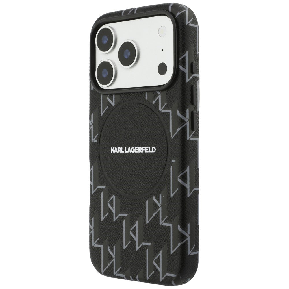 Husa de protectie Karl Lagerfeld Leather KL Monogram Logo MagSafe (KLHMP17L5PGKLMCK) compatibil cu iPhone 17 Pro, Negru