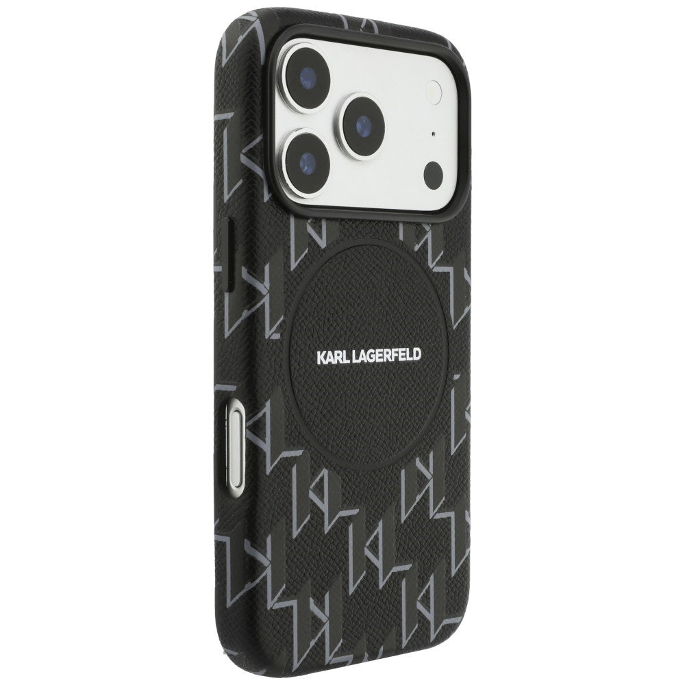 Husa de protectie Karl Lagerfeld Leather KL Monogram Logo MagSafe (KLHMP17L5PGKLMCK) compatibil cu iPhone 17 Pro, Negru