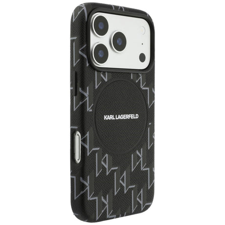 Husa de protectie Karl Lagerfeld Leather KL Monogram Logo MagSafe (KLHMP17L5PGKLMCK) compatibil cu iPhone 17 Pro, Negru