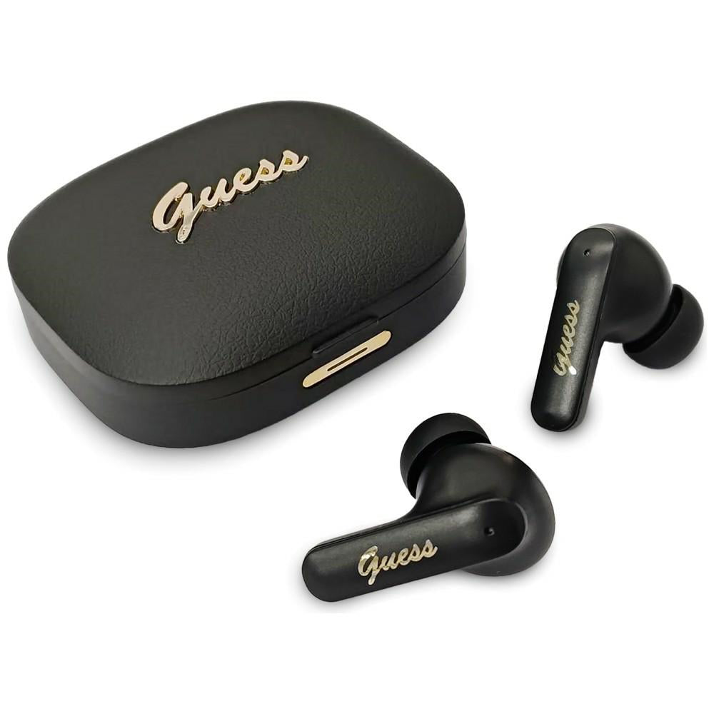 Casti Guess Script Metal Logo (GUTWSX45PGSK), Bluetooth V5.4, TWS, with Microphone, Type-C, 400mAh, Negru