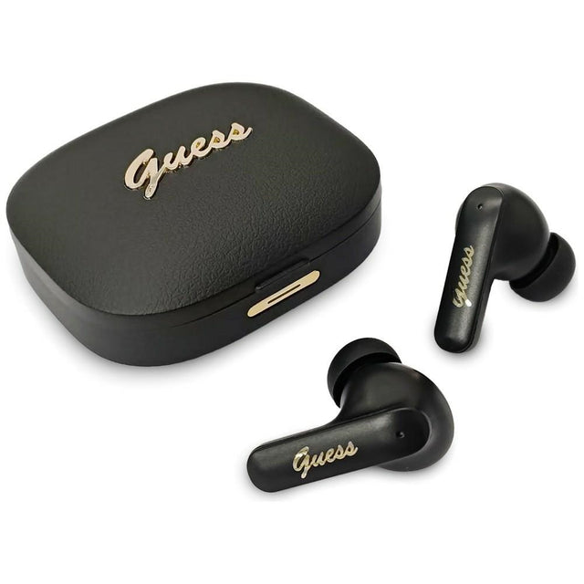 Casti Guess Script Metal Logo (GUTWSX45PGSK), Bluetooth V5.4, TWS, with Microphone, Type-C, 400mAh, Negru