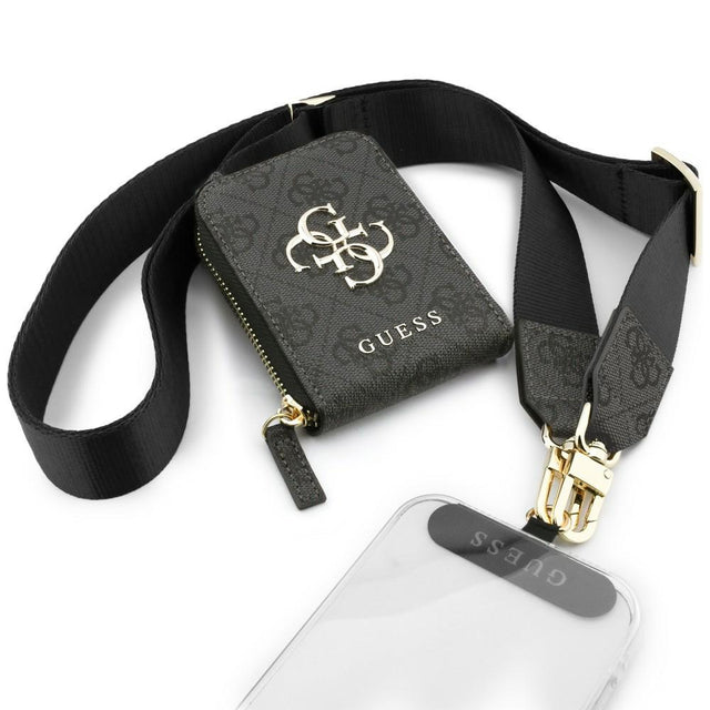Suport Guess Universal Strap 4G Metal Logo (GUUCNKP4DGMK), with Small Purse for Accesories, Adjustable, Eco Leather, Negru