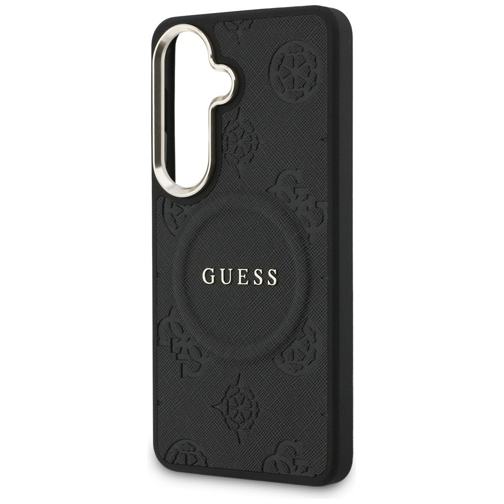Husa de protectie Guess Saffiano Peony Embossed Ring MagSafe (GUHMS26MPSAMSECK) compatibil cu Samsung Galaxy S26 Plus, Negru