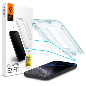 Folie de protectie Spigen (set de 2) Glas.tR EZ-FIT (AGL07928) compatibil cu iPhone 16 Pro / iPhone 17 / iPhone 17 Pro, Transparent