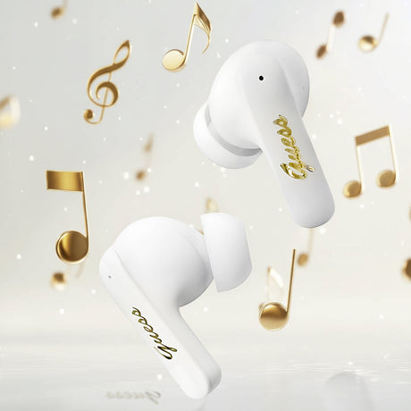 Casti Guess Script Metal Logo (GUTWSX45PGSH), Bluetooth V5.4, TWS, with Microphone, Type-C, 400mAh, Alb
