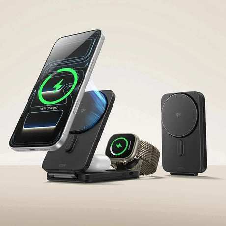 Incarcator ESR CryoBoost 3in1 Charging Station (2C590), for Apple Devices, with 65W Adapter, Foldable, Fast Charge, Qi2, 25W, Negru