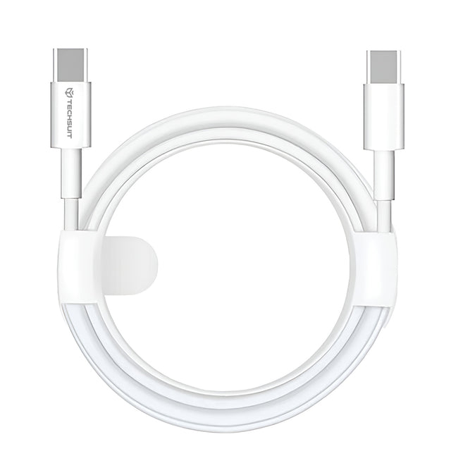 Cablu Techsuit (PCB130), Type-C to Type-C, Fast Charging, 60W, 480Mbps, Aluminum Alloy, 1m, Alb