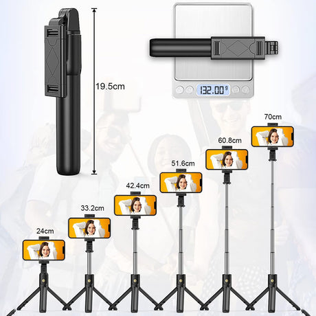 Suport Techsuit Selfie Stick (K07), Compact Tripod Mount with Bluetooth Remote Control, Foldable, 70cm, Negru
