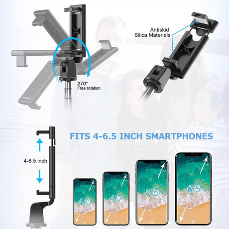 Suport Techsuit Selfie Stick (K07), Compact Tripod Mount with Bluetooth Remote Control, Foldable, 70cm, Negru