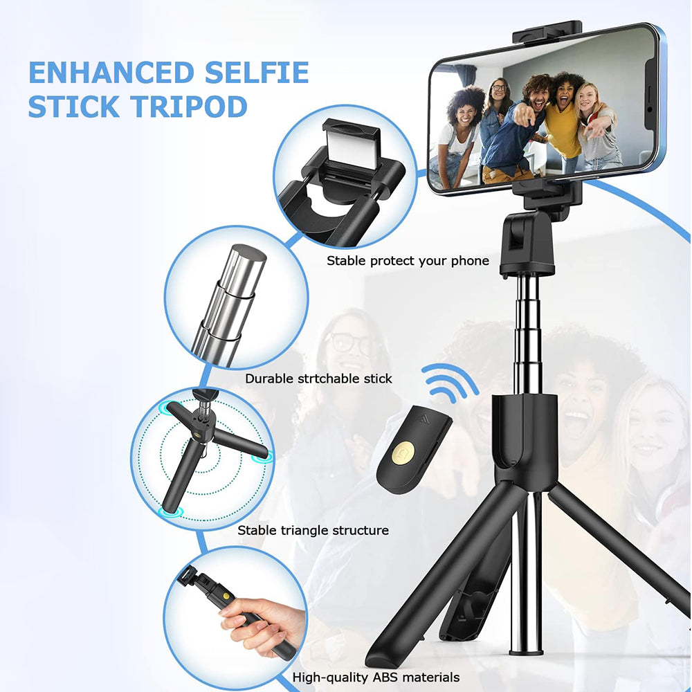 Suport Techsuit Selfie Stick (K07), Compact Tripod Mount with Bluetooth Remote Control, Foldable, 70cm, Negru