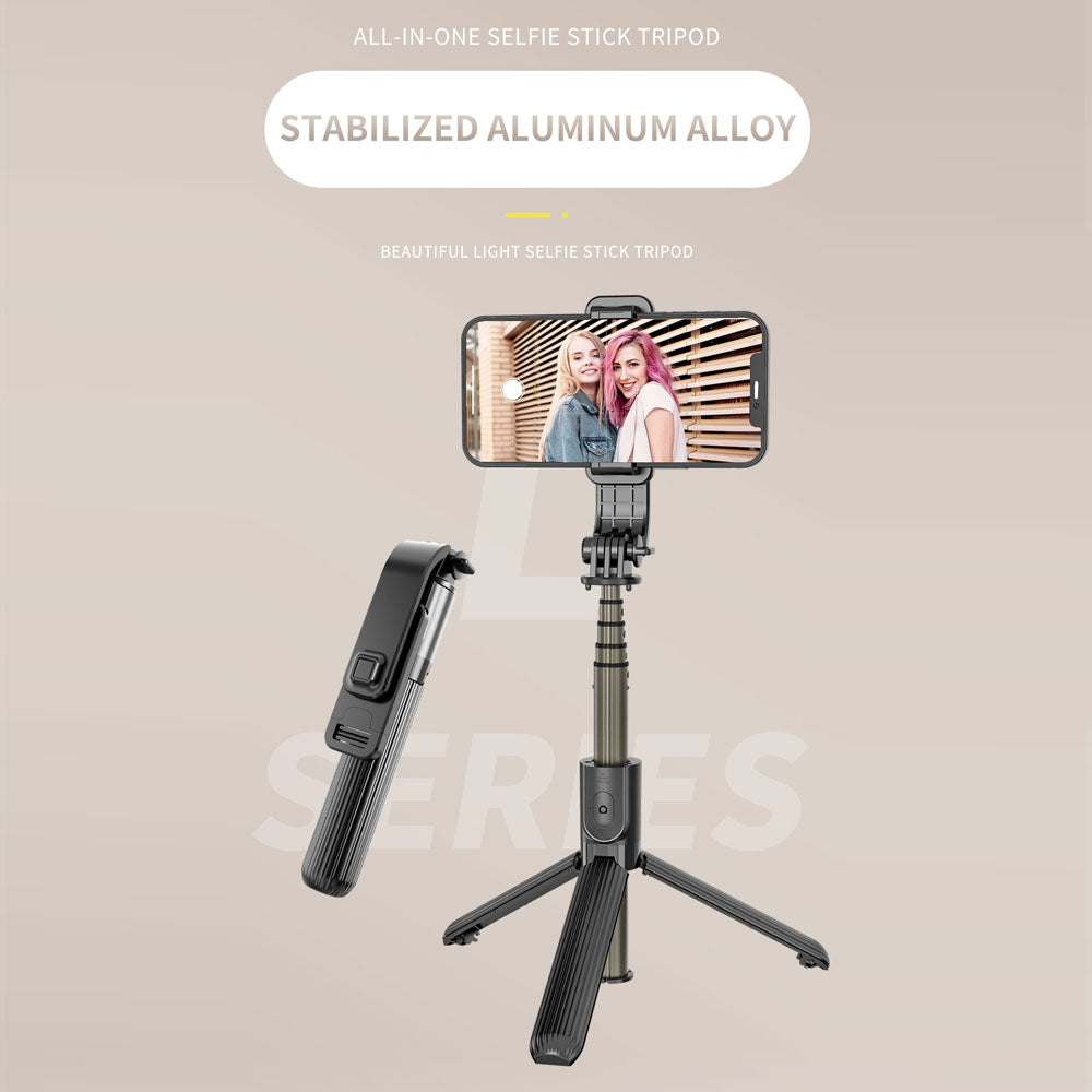 Suport Techsuit Selfie Stick (L03), Stable Tripod with Bluetooth Remote Control, Aluminium Alloy, 83cm, Negru