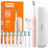 Bitvae Electric Toothbrush Daily (D2), Ultrasonic, 8 Heads, Case, Timer, 5 Modes, W-shape Bristles, Rechargeable, Roz
