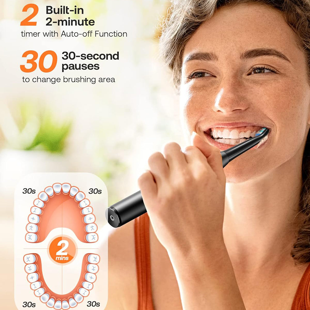 Bitvae Electric Toothbrush Daily (D2), Ultrasonic, 8 Heads, Case, Timer, 5 Modes, W-shape Bristles, Rechargeable, Negru