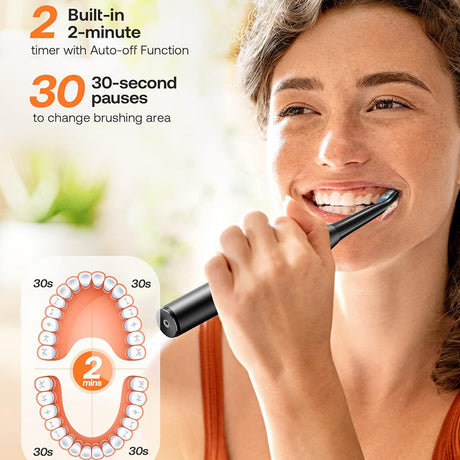 Bitvae Electric Toothbrush Daily (D2), Ultrasonic, 8 Heads, Case, Timer, 5 Modes, W-shape Bristles, Rechargeable, Negru