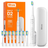 Bitvae Electric Toothbrush Daily (D2), Ultrasonic, 8 Heads, Case, Timer, 5 Modes, W-shape Bristles, Rechargeable, Alb