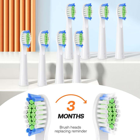 Bitvae Electric Toothbrush Daily (D2), Ultrasonic, 8 Heads, Case, Timer, 5 Modes, W-shape Bristles, Rechargeable, Alb