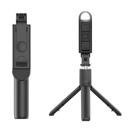 Suport Techsuit Mini Selfie Stick (S05-S), Compact Tripod Mount with Bluetooth Remote Control, LED Light, Foldable, 105cm, Negru