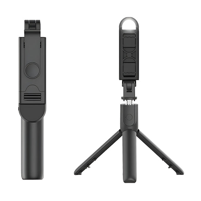 Suport Techsuit Mini Selfie Stick (S05-S), Compact Tripod Mount with Bluetooth Remote Control, LED Light, Foldable, 105cm, Negru